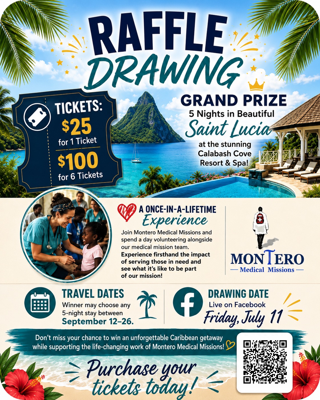 St. Lucia raffle drawing flyer for Montero Medical Missions